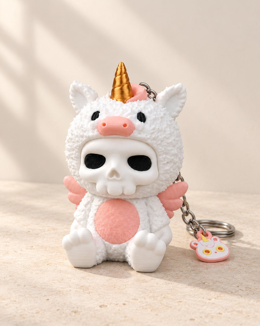 Unna Unicorn Keyring: Pastel unicorn costume, unexpected skull face, with a matching mini charm