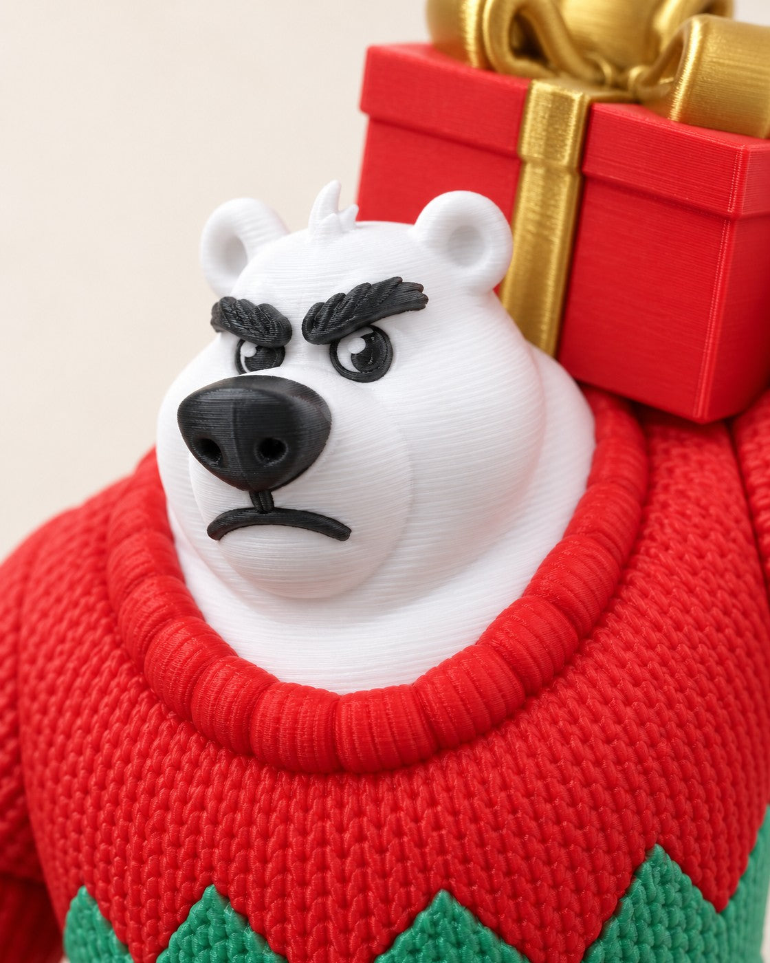 Close-up of the Polar Bear with Gift showing fine printed layer lines