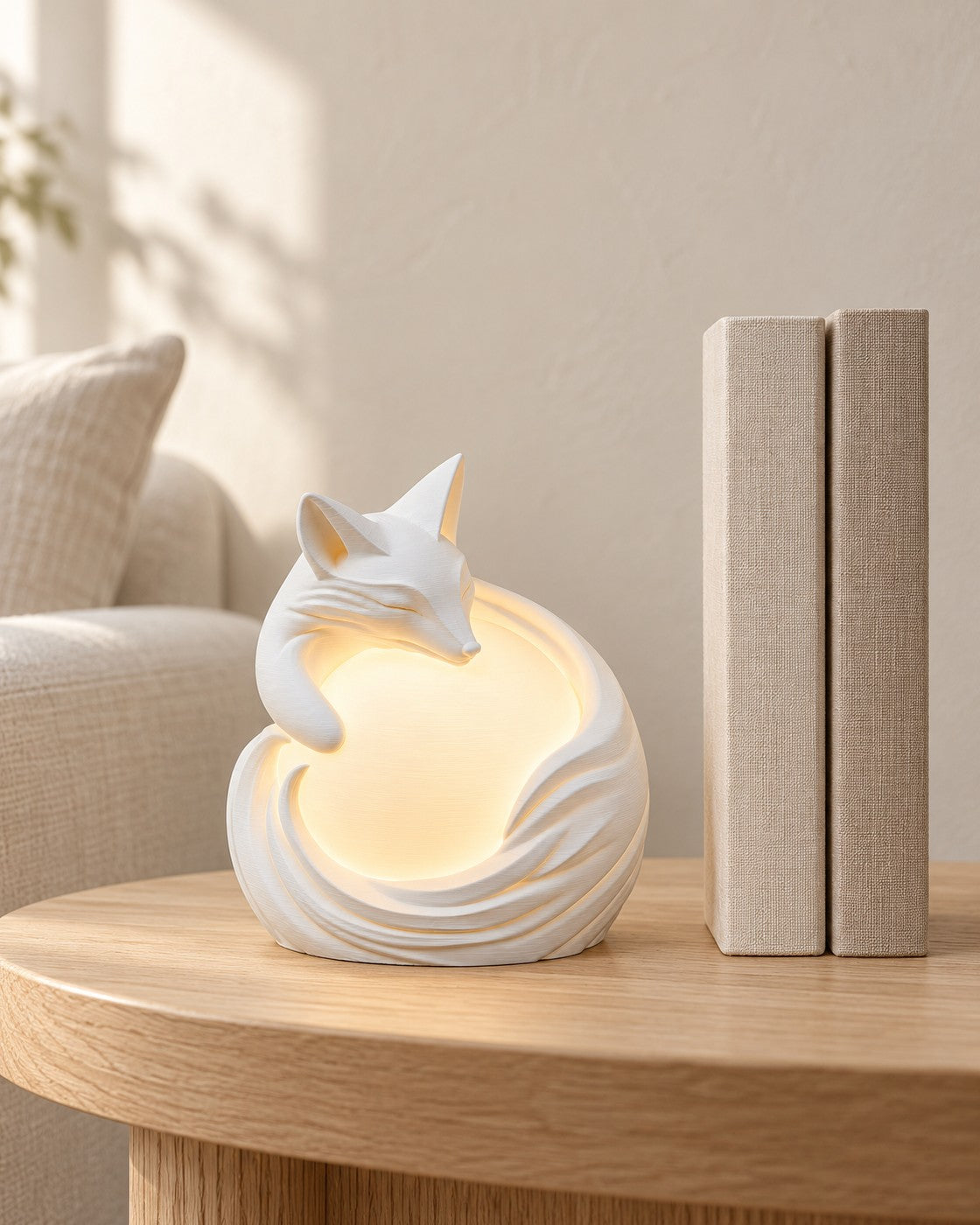 Vulpine Fox Lamp in a calm, softly lit interior, shown at true scale