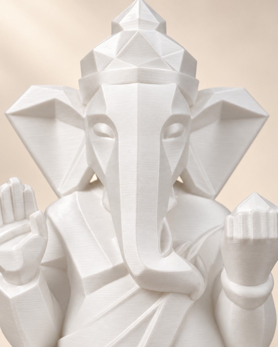 Close-up of the Faceted Ganesha Statue showing fine printed layer lines