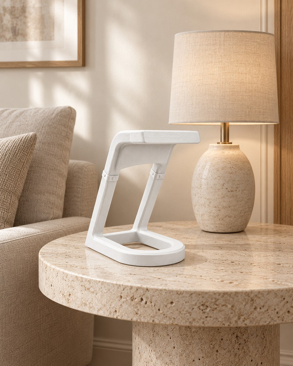 Oak Rest Wine Holder in a calm, softly lit interior, shown at true scale
