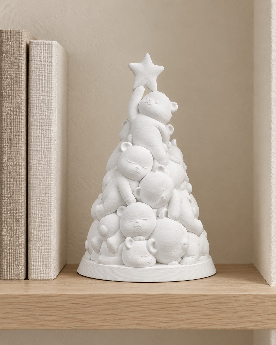 Stacked Bear Christmas Tree in a calm, softly lit interior, shown at true scale