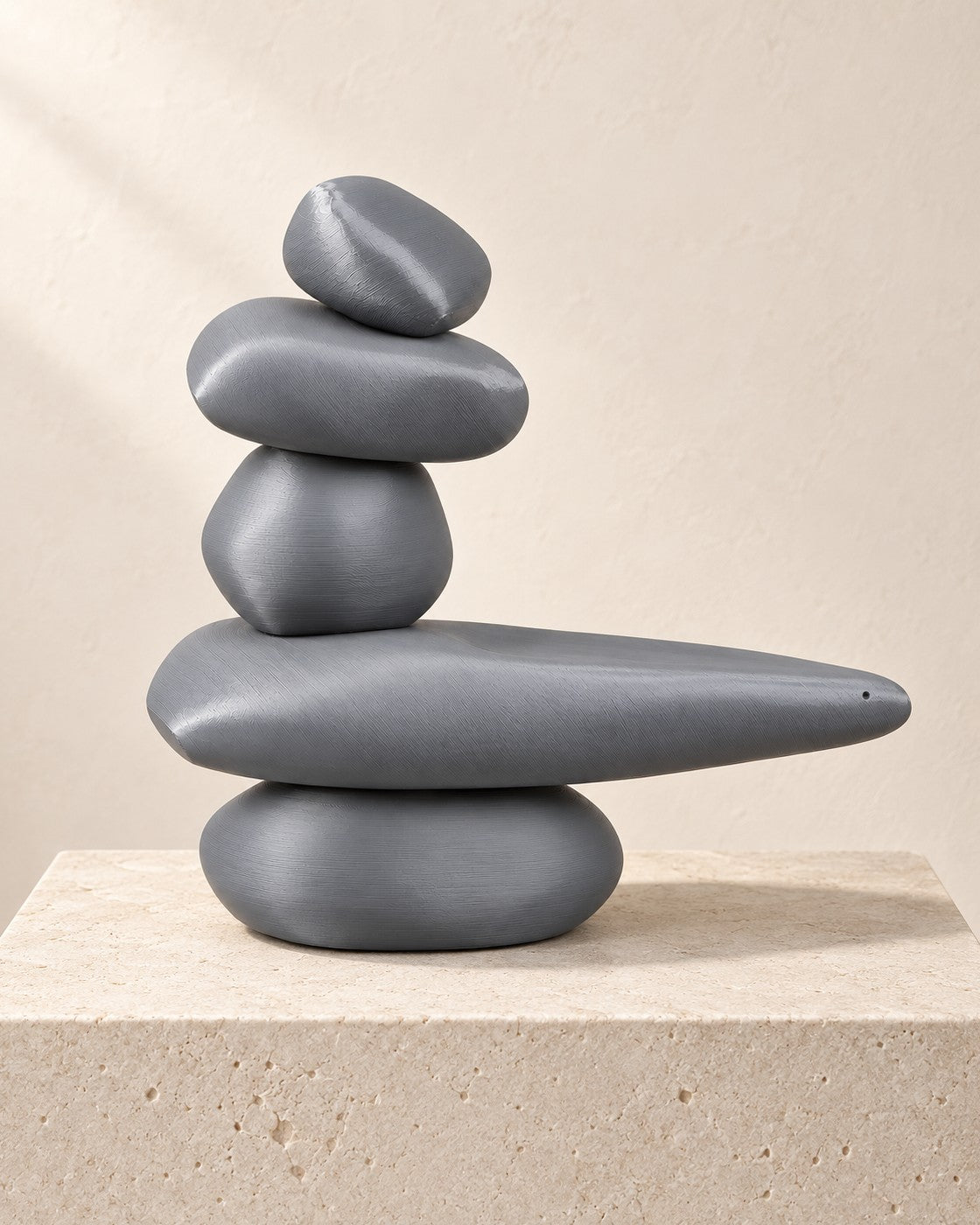 Cairn Incense Holder on a pale limestone plinth, soft studio light
