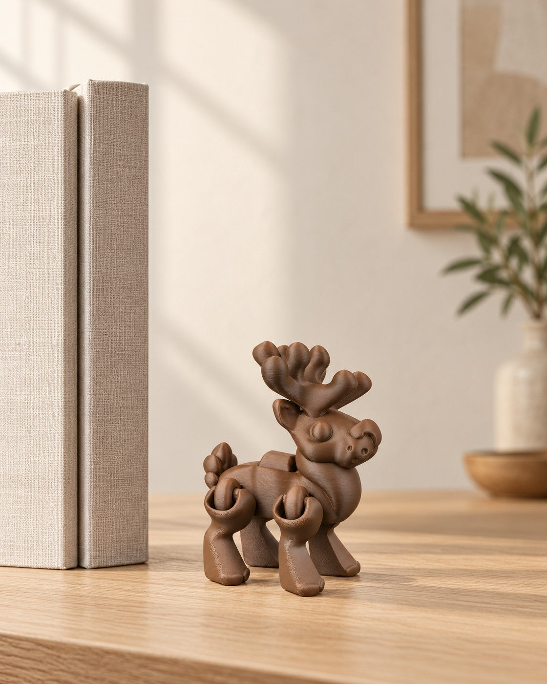 Prancing Reindeer in a calm, softly lit interior, shown at true scale