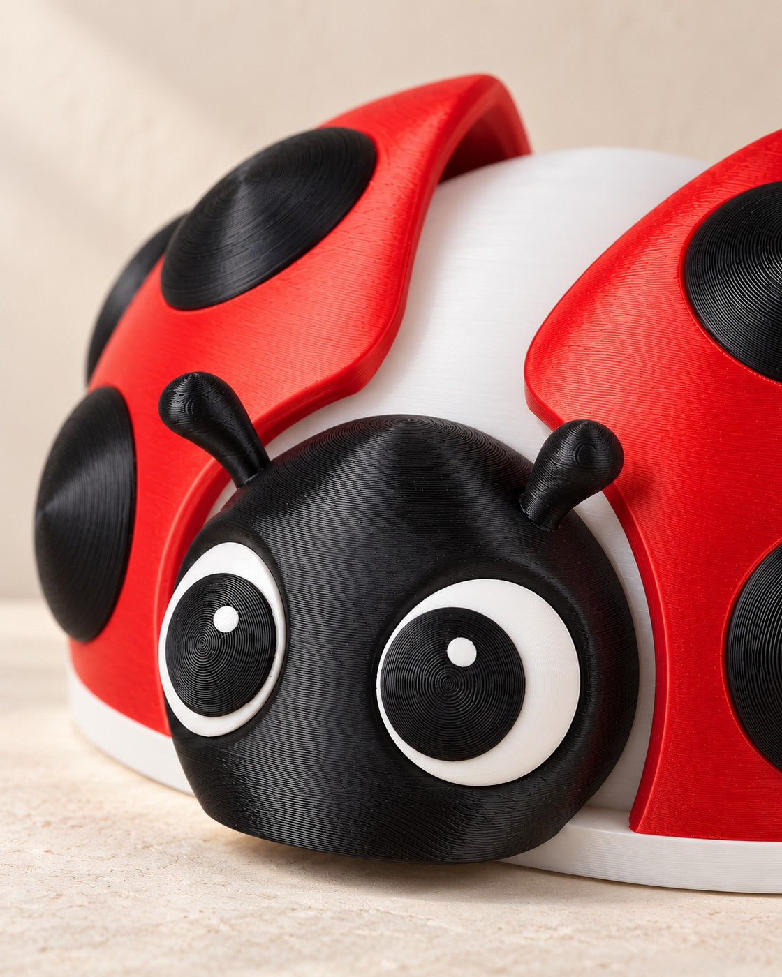 Close-up of the Ladybird Lamp showing fine printed layer lines