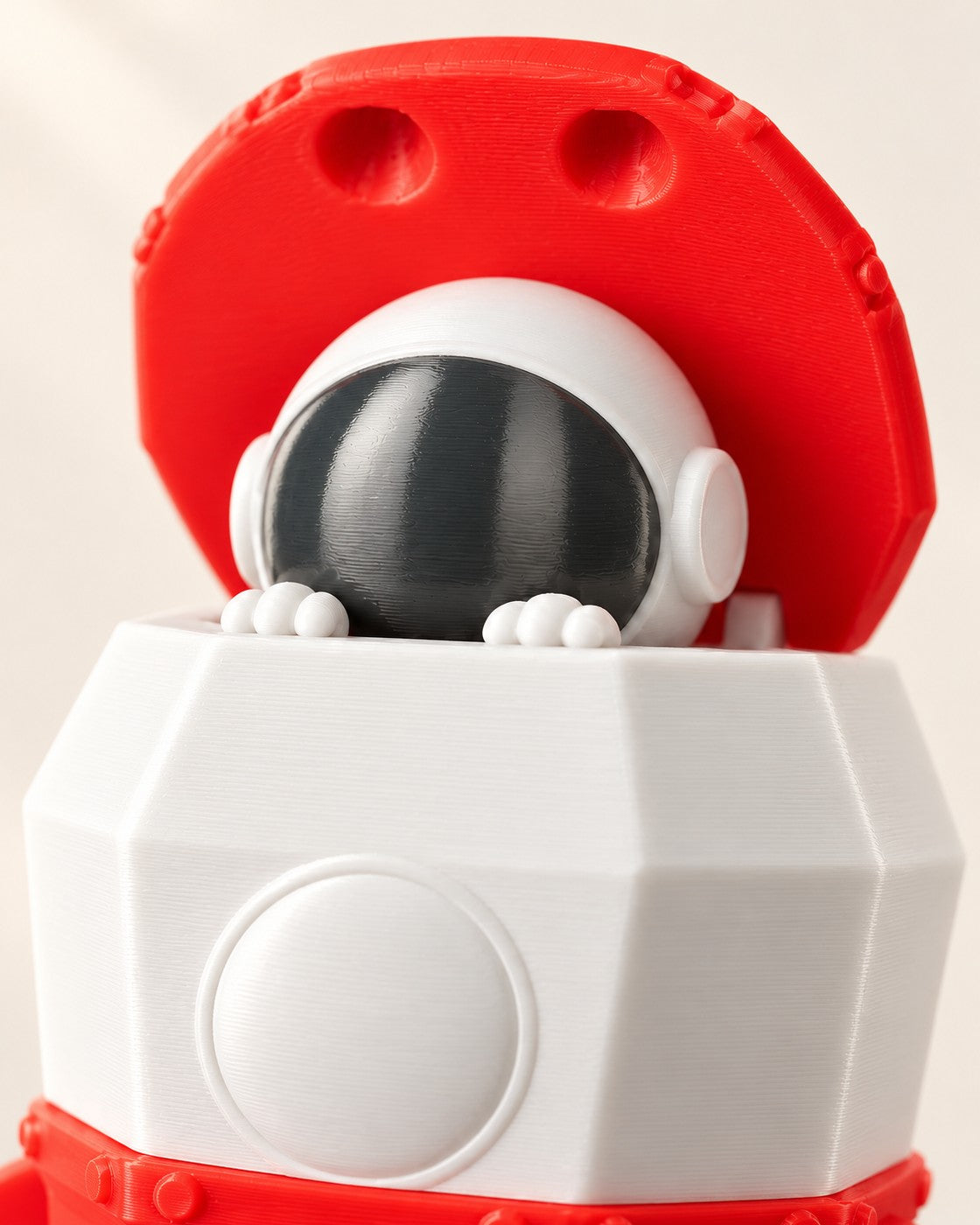 Close-up of the Pop-Up Astronaut Key Holder showing fine printed layer lines