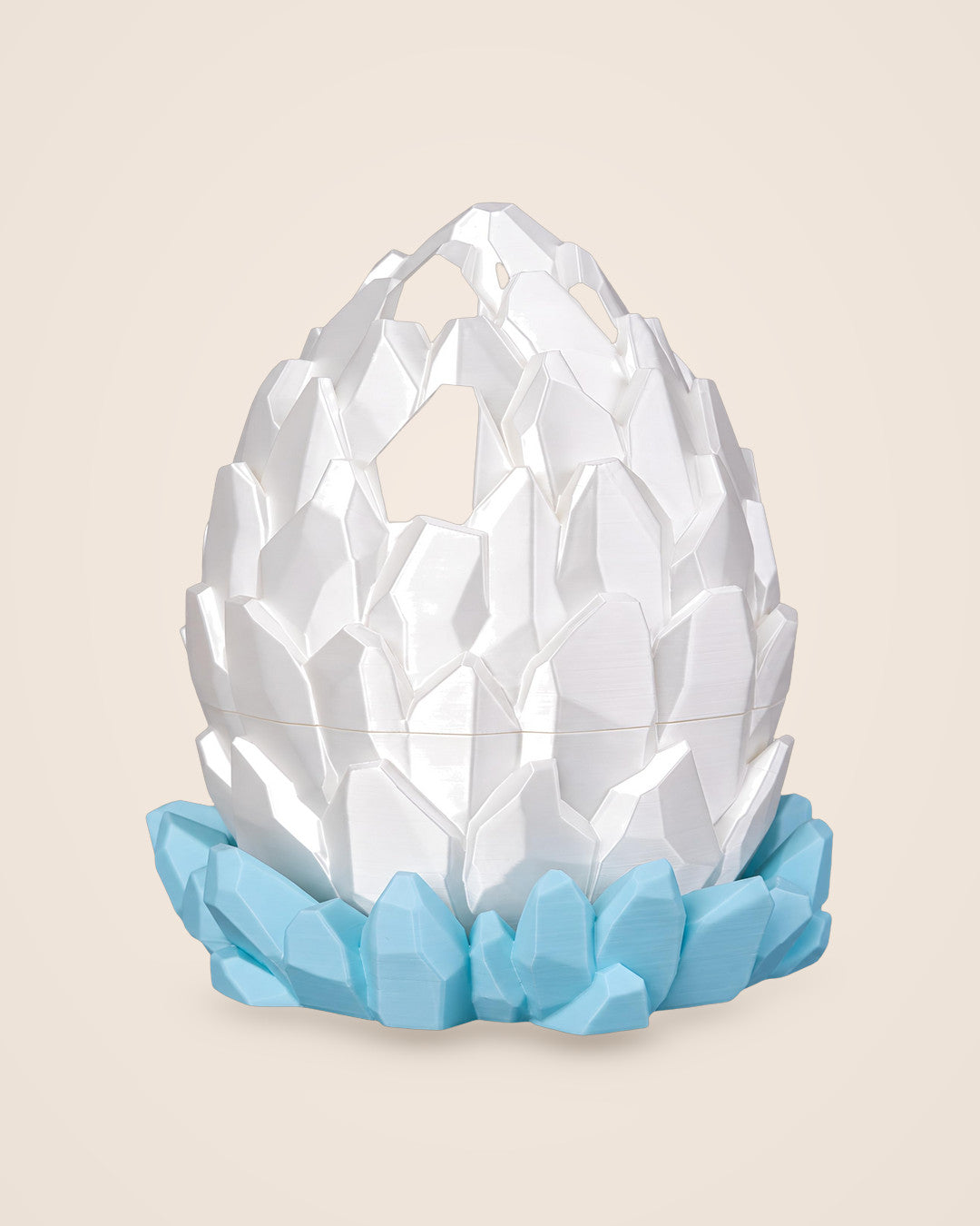 Crystal Dragon Egg: Faceted white egg with a lift-off lid, resting on a sky-blue crystal nest