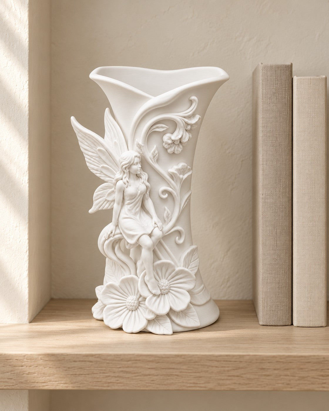 Fairy Vase in a calm, softly lit interior, shown at true scale