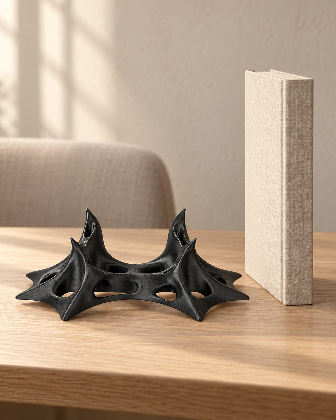 Sculpted Controller Stand in a calm, softly lit interior, shown at true scale