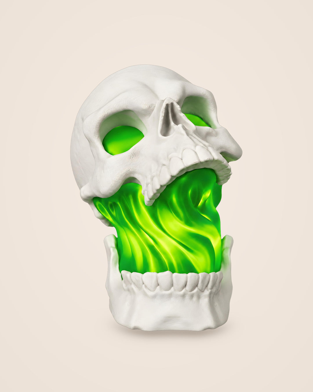 Green Glow Skull Lamp: Lift-off skull with a translucent green core and a USB LED