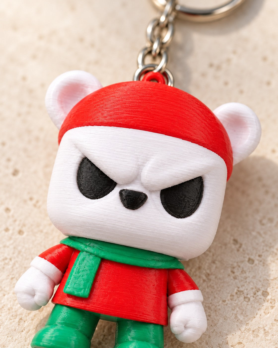 Close-up of the Grumpy Bear Keyring showing fine printed layer lines