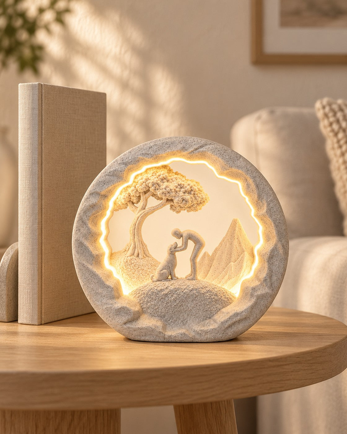 Good Boy Dog Lamp in a calm, softly lit interior, shown at true scale