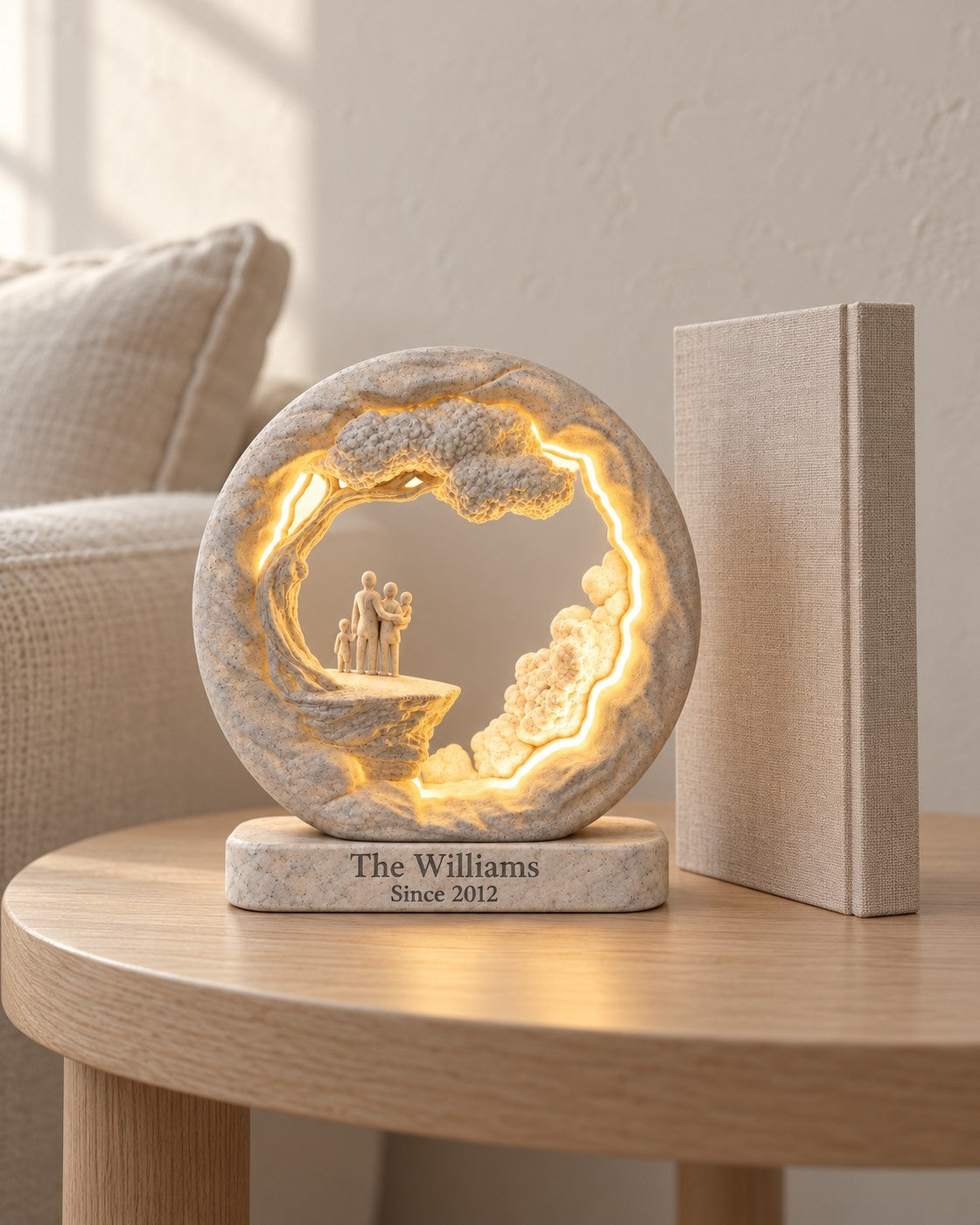 Family Tree Lamp in a calm, softly lit interior, shown at true scale