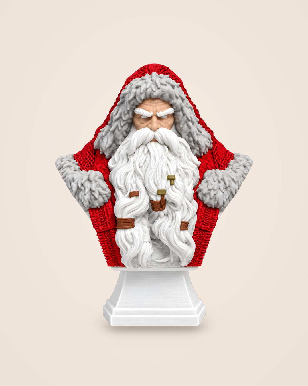 Viking Santa Bust: Nordic Father Christmas with a braided beard, on a plinth base