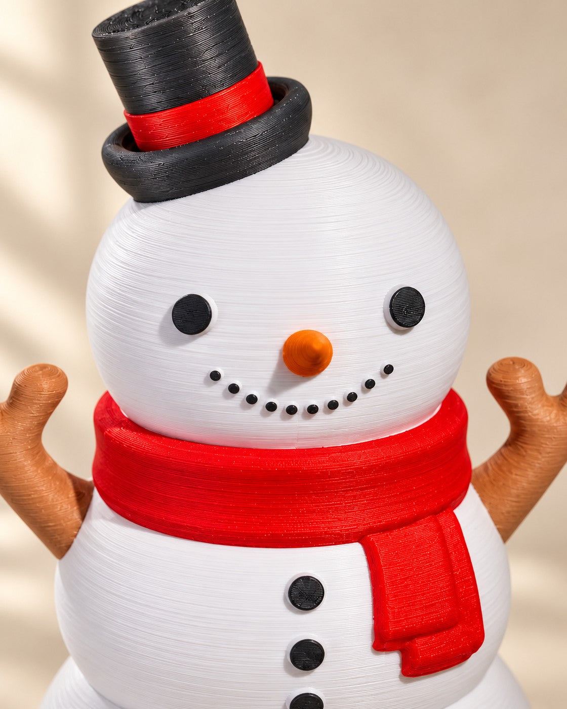 Close-up of the Snowman Storage Jar showing fine printed layer lines