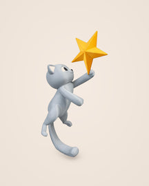 Cat Christmas Tree Topper: A sculpted cat climbing the tree top towards a silk-gold star