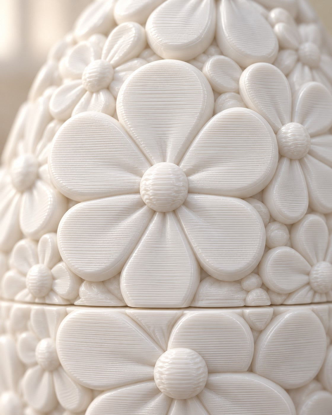 Close-up of the Daisy Bloom Egg Box showing fine printed layer lines