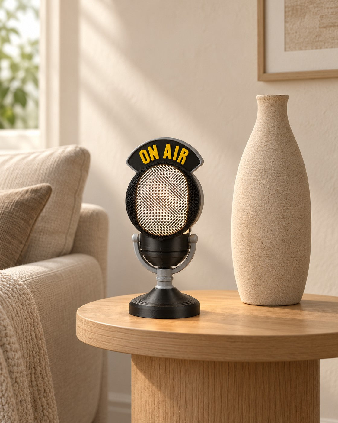 Broadcast Microphone Lamp in a calm, softly lit interior, shown at true scale