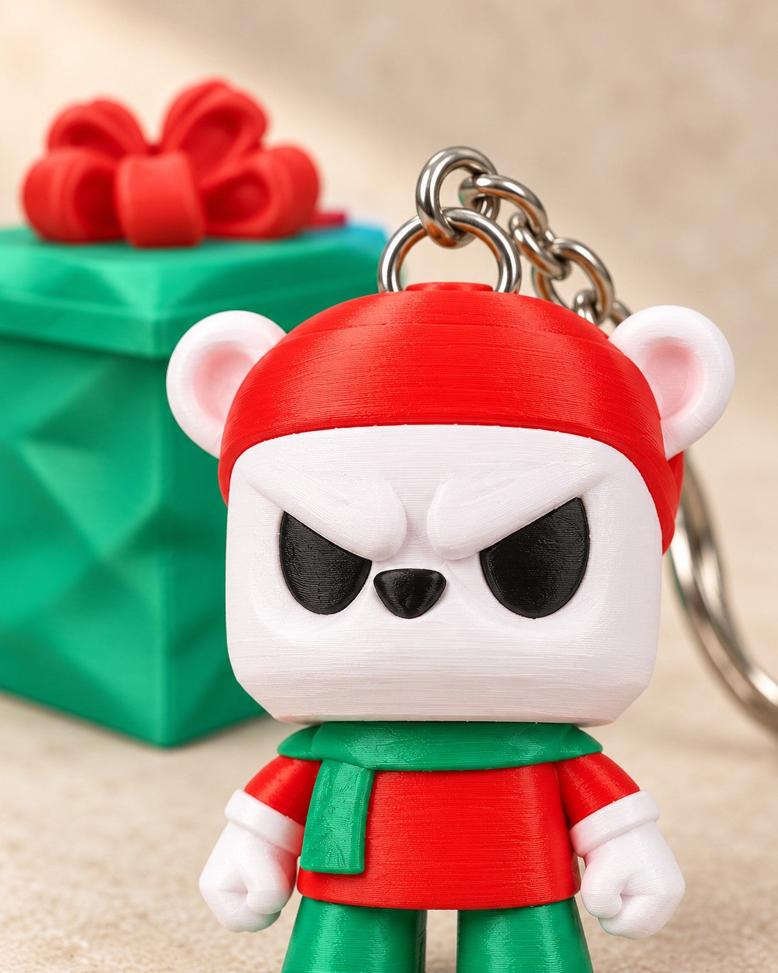 Close-up of the Grumpy Bear Gift Keyring showing fine printed layer lines