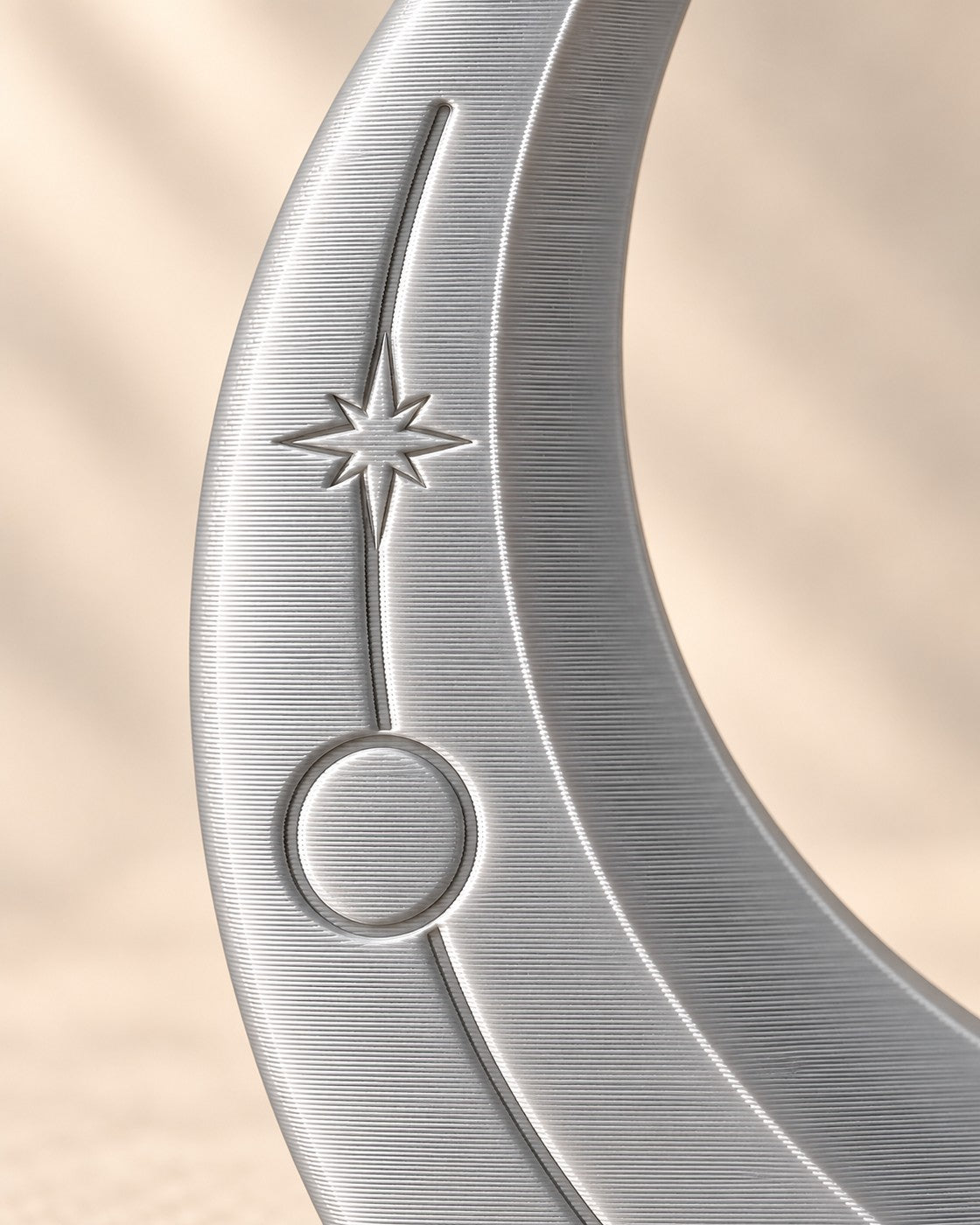 Close-up of the Crescent Moon Console Stand showing fine printed layer lines