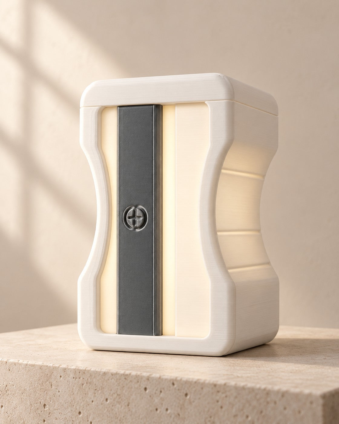 Stationery Desk Lamp on a pale limestone plinth, soft studio light