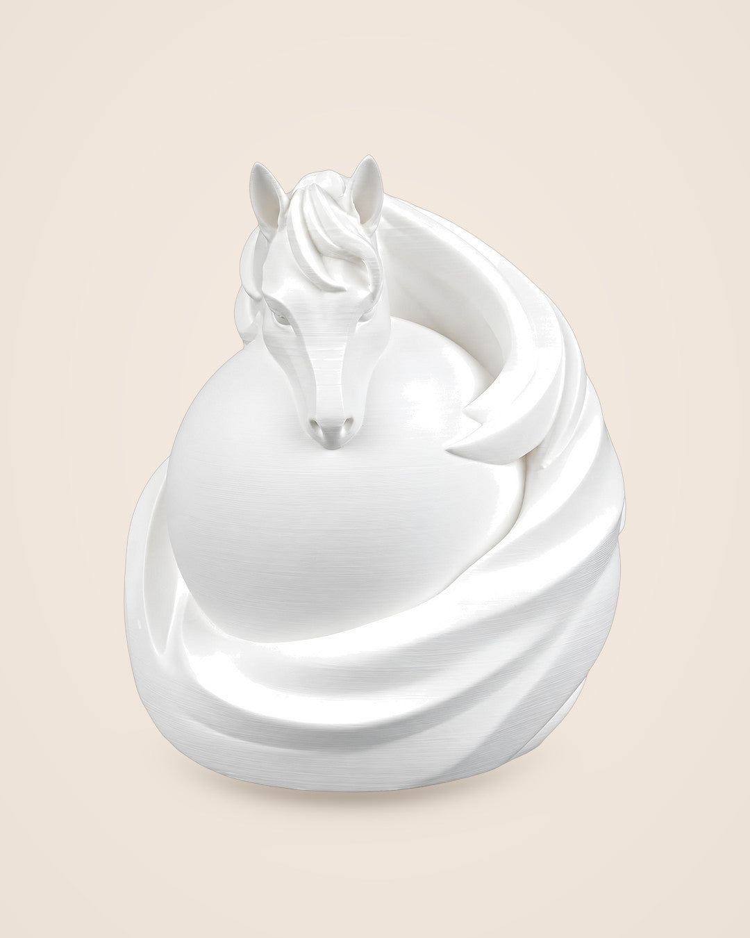 Stallion Sphere Lamp: Matte white horse sculpture cradling a softly glowing sphere