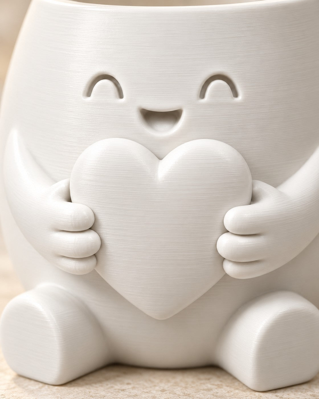 Close-up of the Heart Hug Planter showing fine printed layer lines