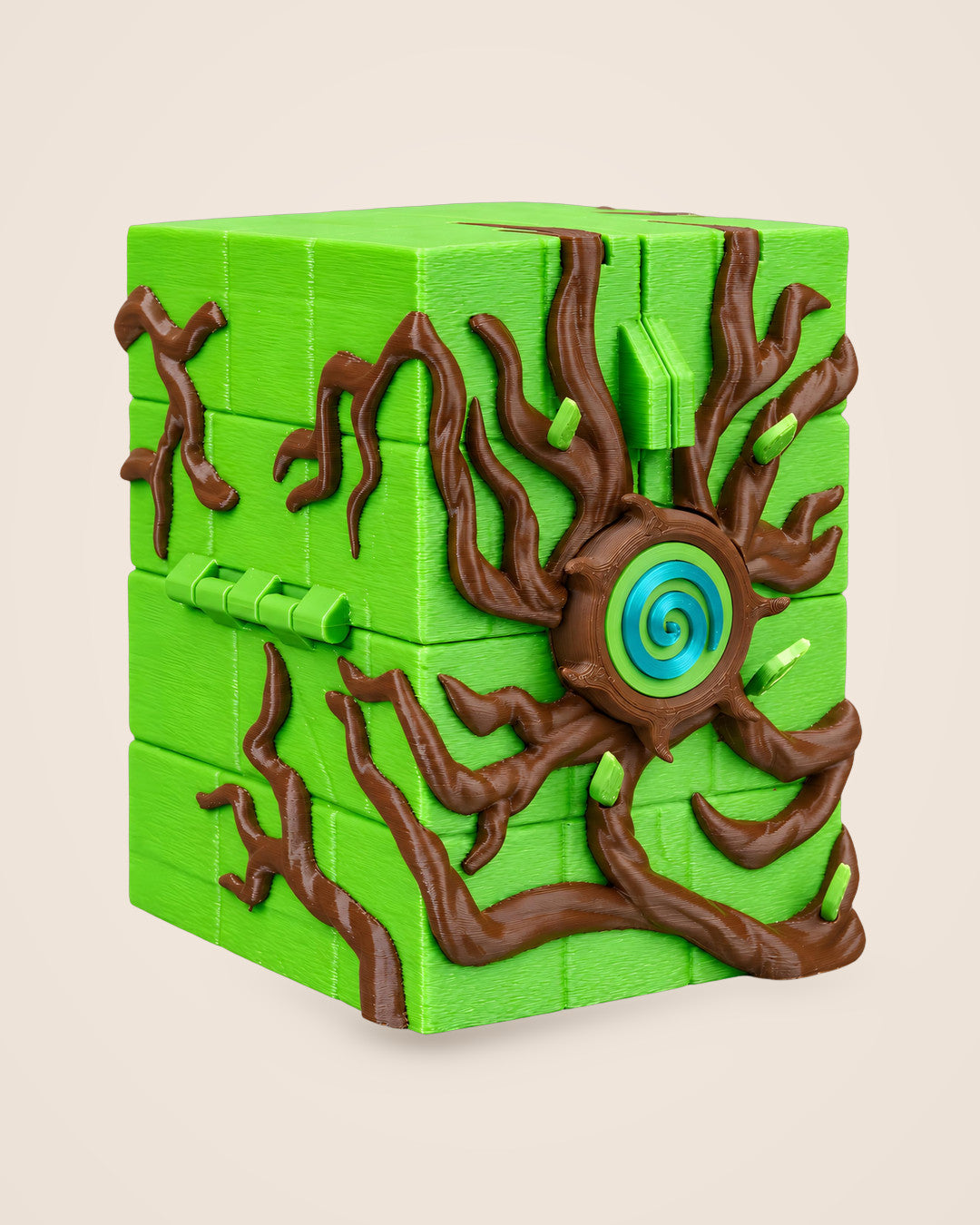 Forest Deck Box: A hinged magnetic deck box with roots, leaves and a teal spiral