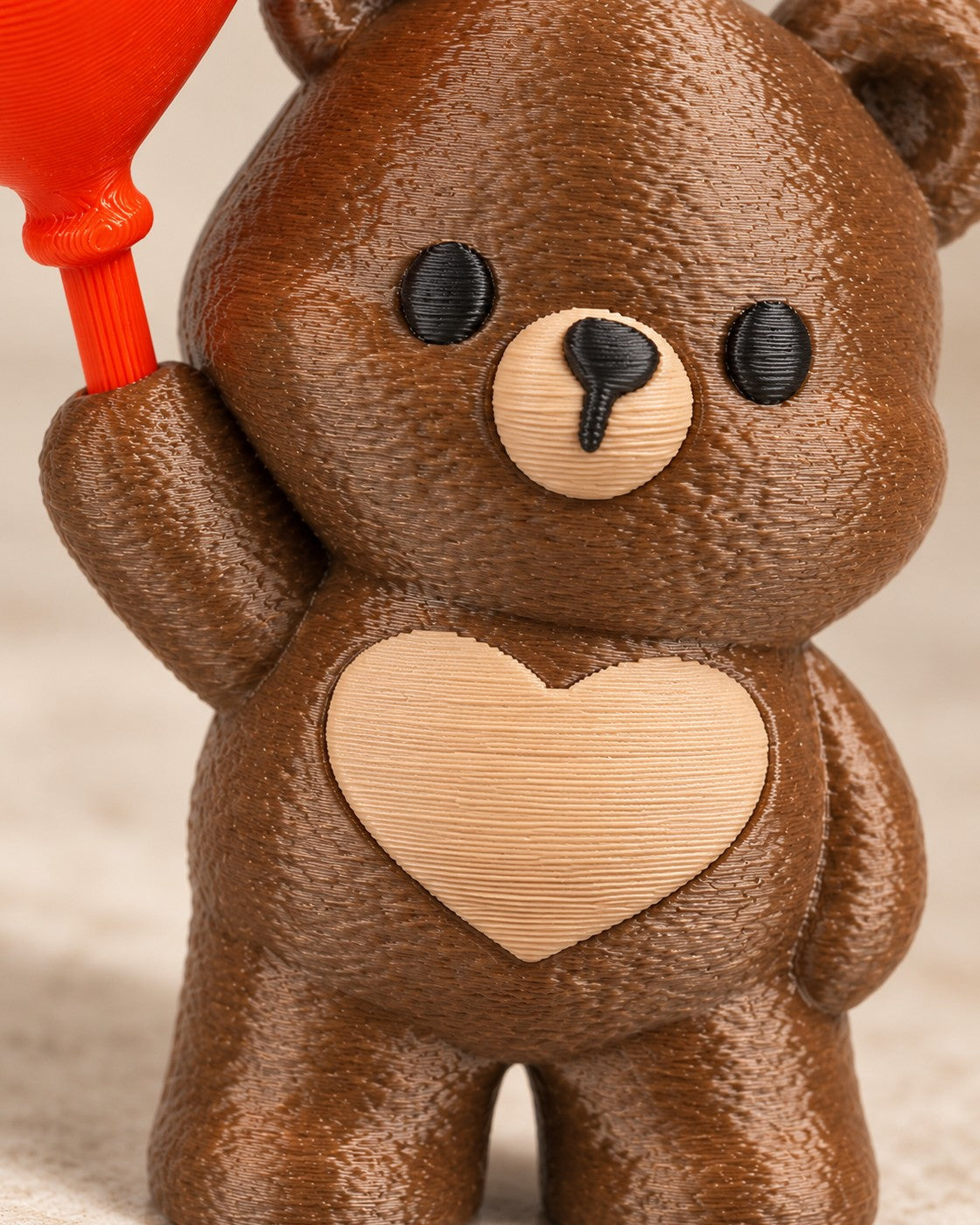 Close-up of the Heart Up Bear Initial Keyring showing fine printed layer lines