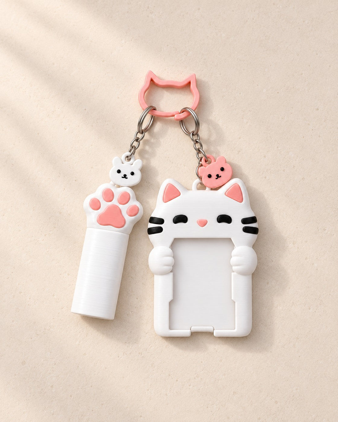 Cat Photocard Keyring Set: A cat photocard holder with a paw case for lip balm