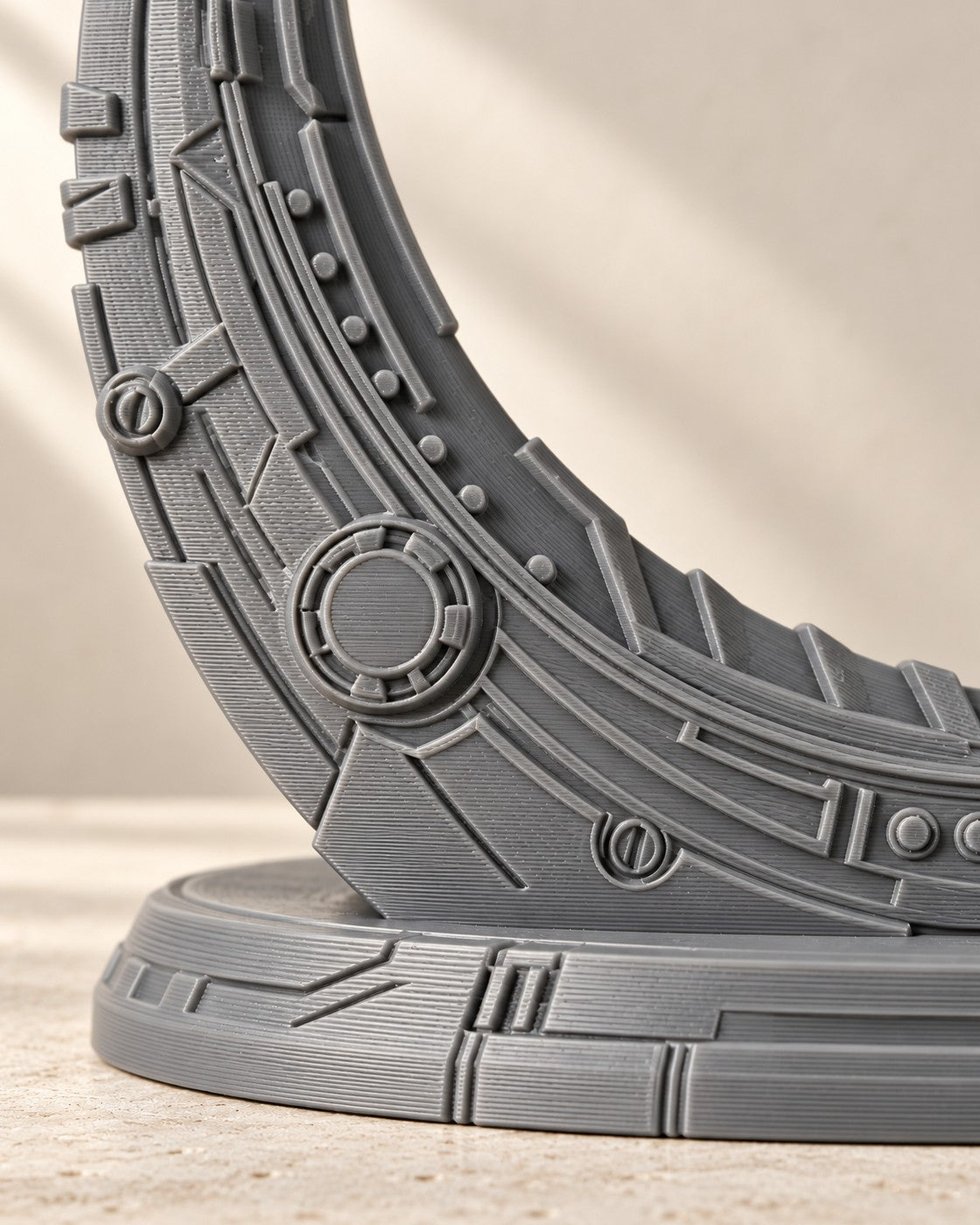 Close-up of the Robot Moon Console Stand showing fine printed layer lines
