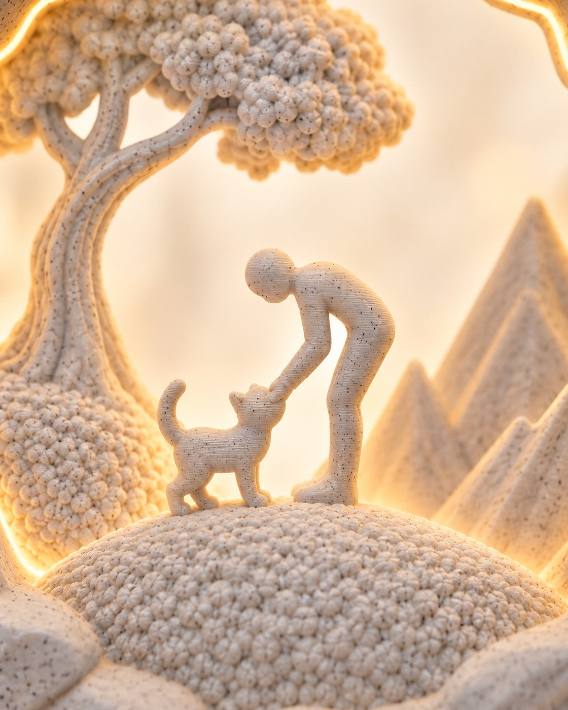 Close-up of the Best Friend Cat Lamp, Personalised showing fine printed layer lines
