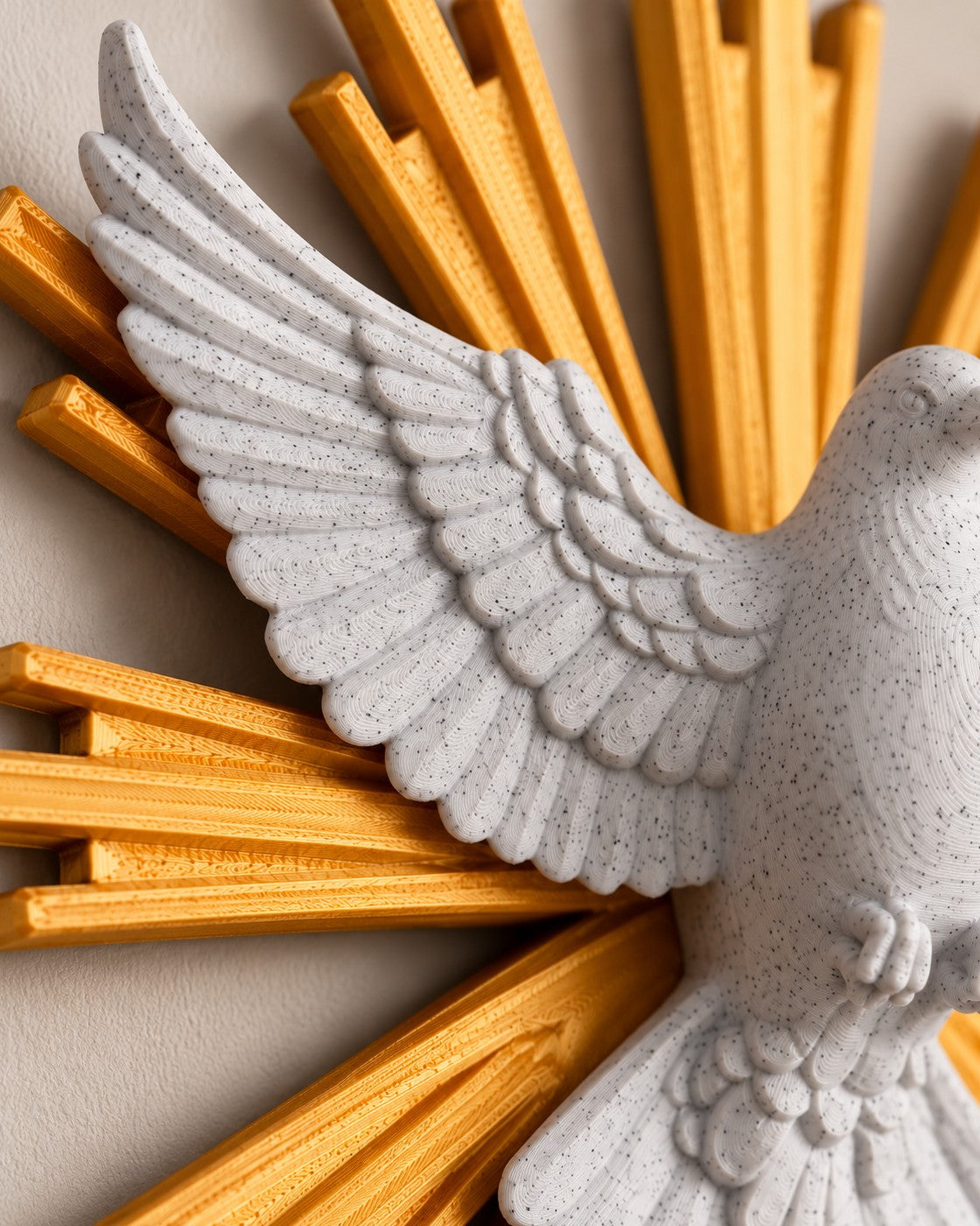 Close-up of the Dove of Peace Wall Art showing fine printed layer lines