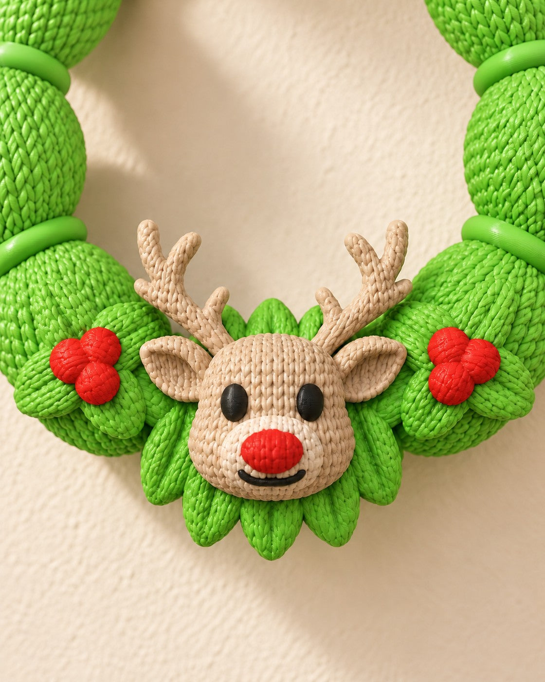 Close-up of the Reindeer Christmas Wreath showing fine printed layer lines