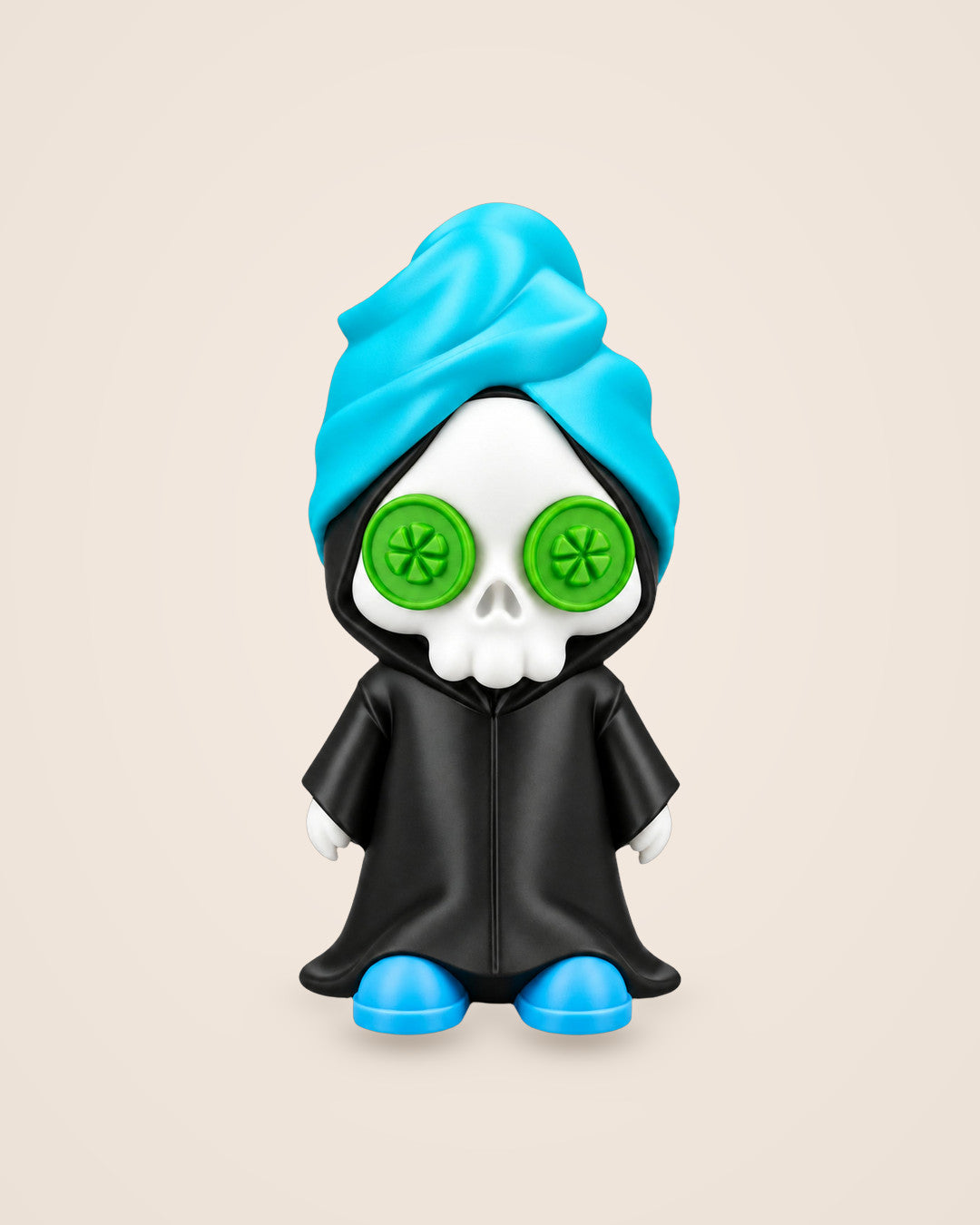 Reap in Peace Figurine: A grim reaper on a spa day, with cucumber eyes and a towel