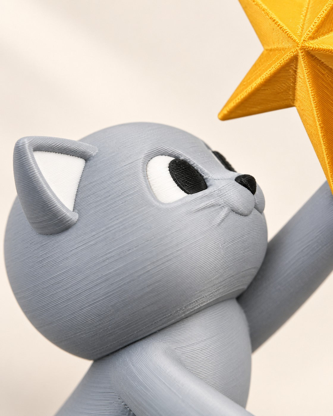 Close-up of the Cat Christmas Tree Topper showing fine printed layer lines