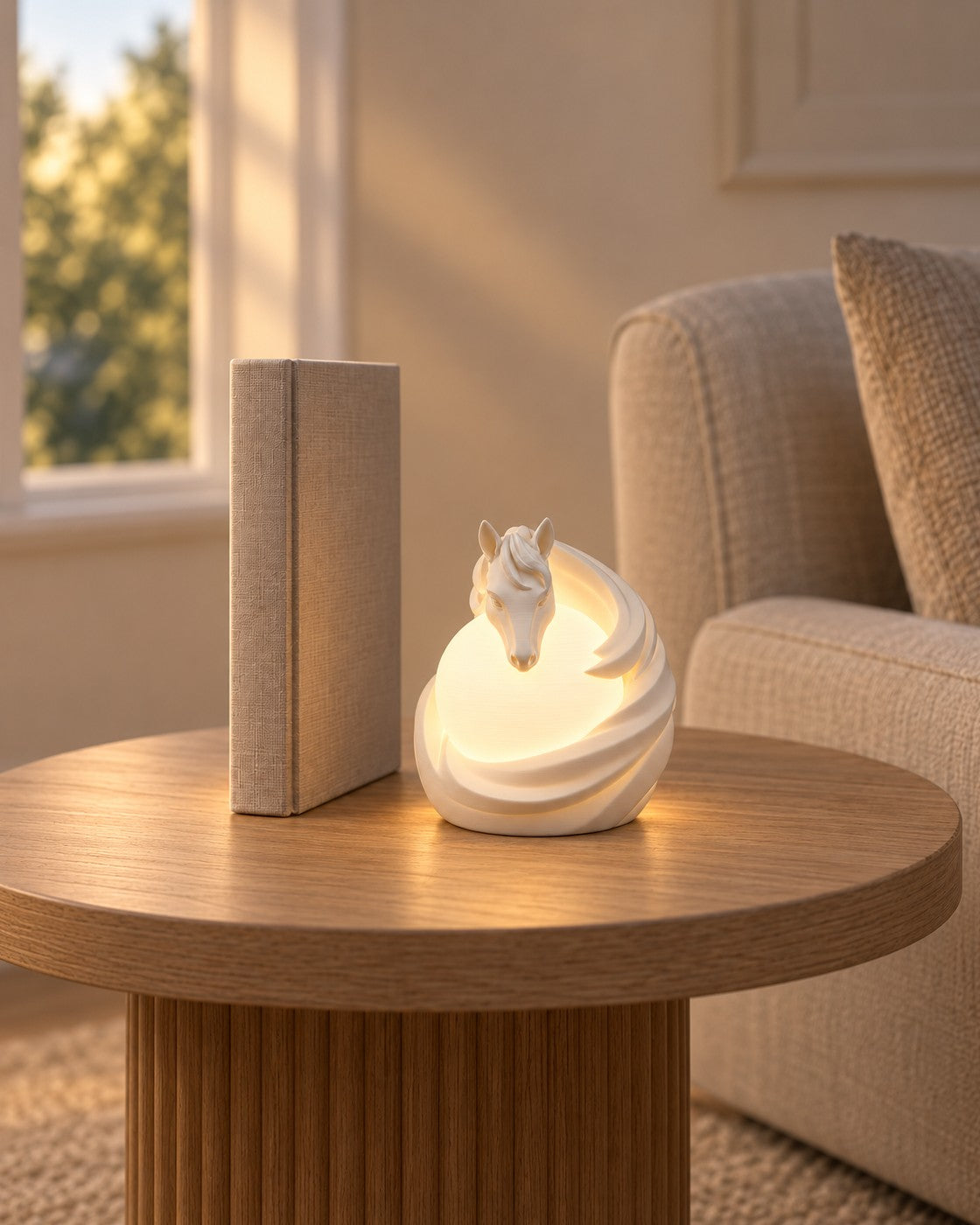 Stallion Sphere Lamp in a calm, softly lit interior, shown at true scale