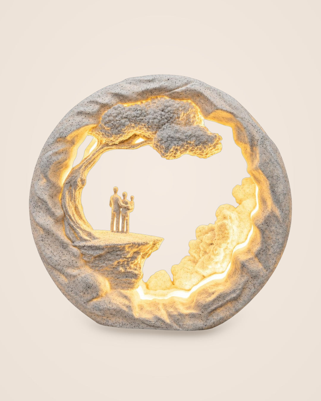 Side by Side Lamp: Three figures beneath a sculpted tree, lit by a warm 12 V LED