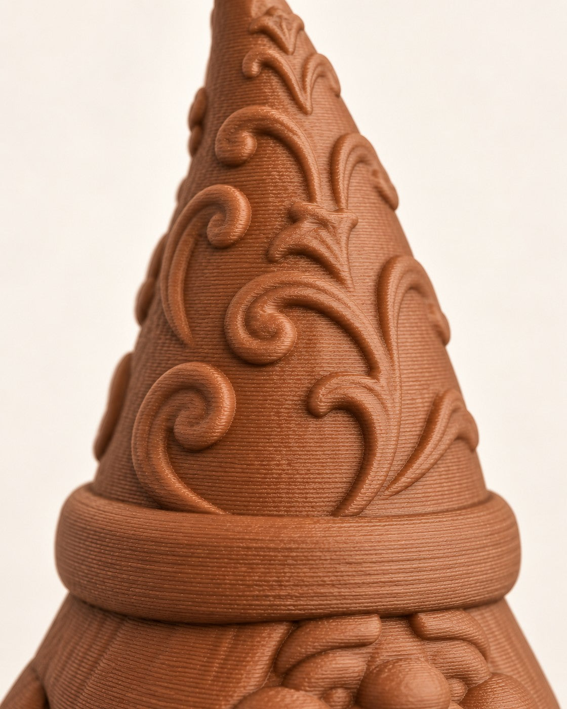 Close-up of the Carved Santa Gnome showing fine printed layer lines