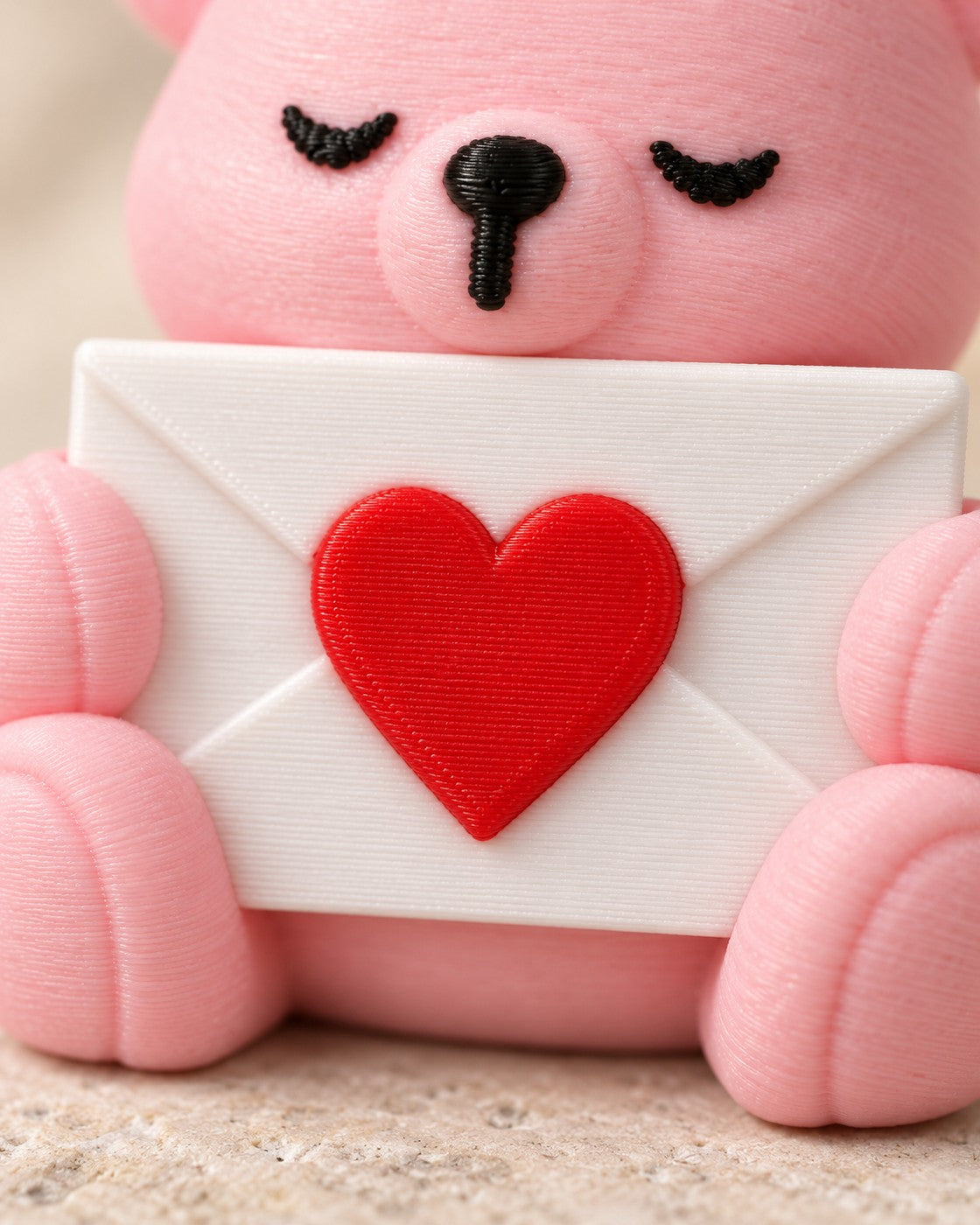 Close-up of the Initial Bear Keyring showing fine printed layer lines