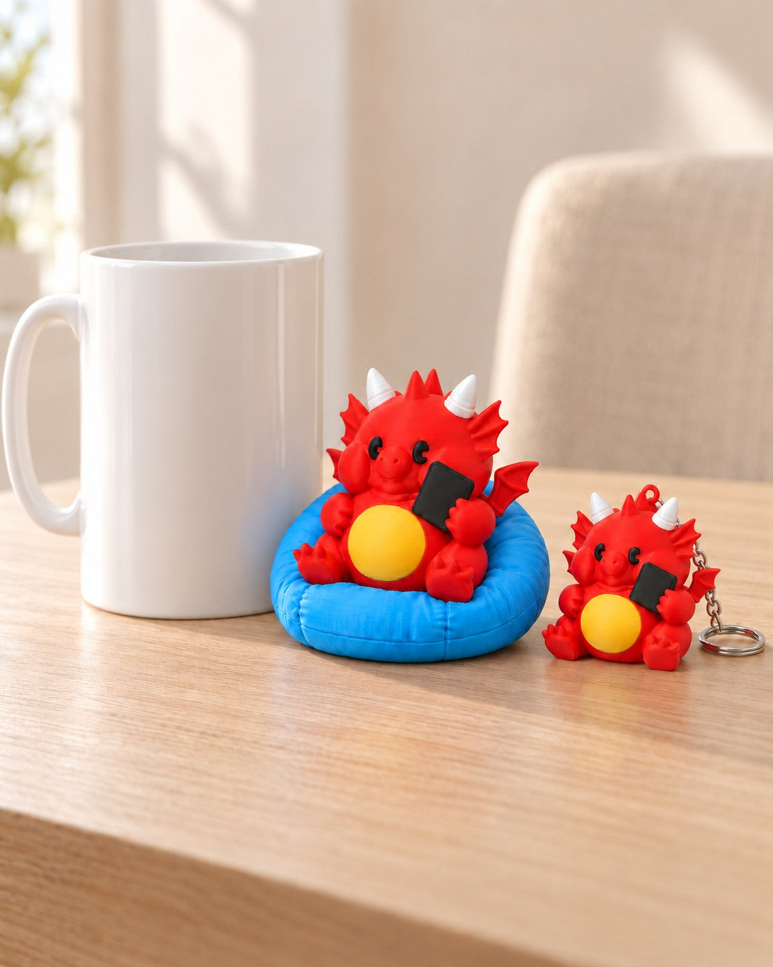 Chubby Dragon on Beanbag in a calm, softly lit interior, shown at true scale